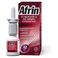 Zdravilo Afrin se uporablja za lajšanje simptomov zamašenega nosu zaradi senenega nahoda, običajnega prehlada in sinusitisa. Uporabi se lahko vsakih 12 ur.