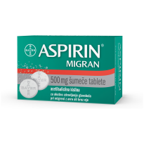 Zdravilo Aspirin migran vsebuje acetilsalicilno kislino, ki lajša bolečine, znižuje zvišano telesno temperaturo in deluje protivnetno. Zdravilo Aspirin migran se uporablja za takojšnje zdravljenje glavobola pri napadih migrene z avro ali brez nje.