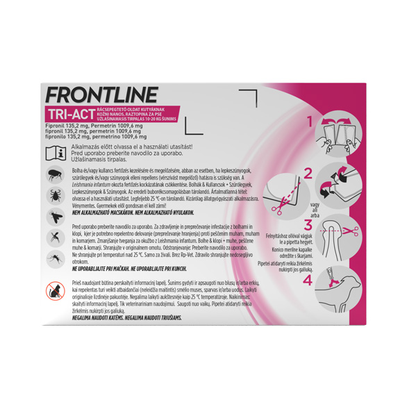 Frontline Tri-Act kožni nanos za pse (10-20 kg) merilna kapalka, 3 x 2 ml