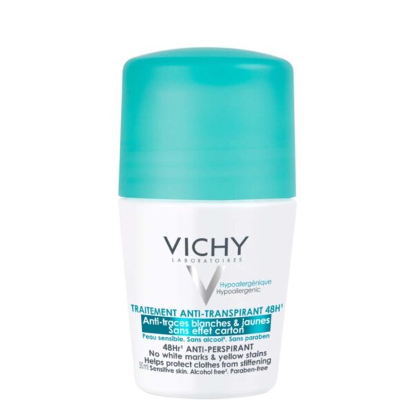 Vichy Deo Anti-Traces dezodorant antitranspirant proti belim sledem in rumenim madežem 48h roll-on, 50 ml