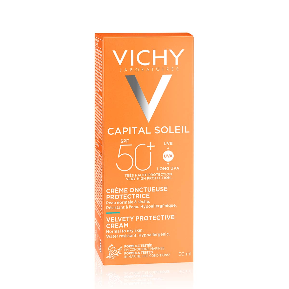 Vichy Ideal Soleil Žametna krema za lepši videz kože ZF 50+, 50 ml