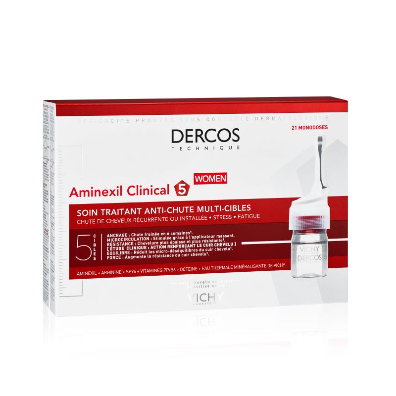 Vichy Dercos Aminexil Clinical 5 ampule proti izpadanju las za ženske, 21 ampul po 6 ml