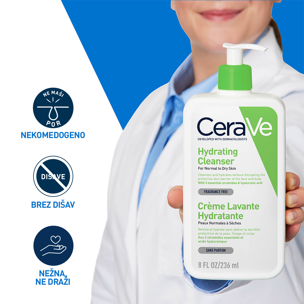 CeraVe Vlažilna čistilna emulzija za normalno do suho kožo, 236 ml