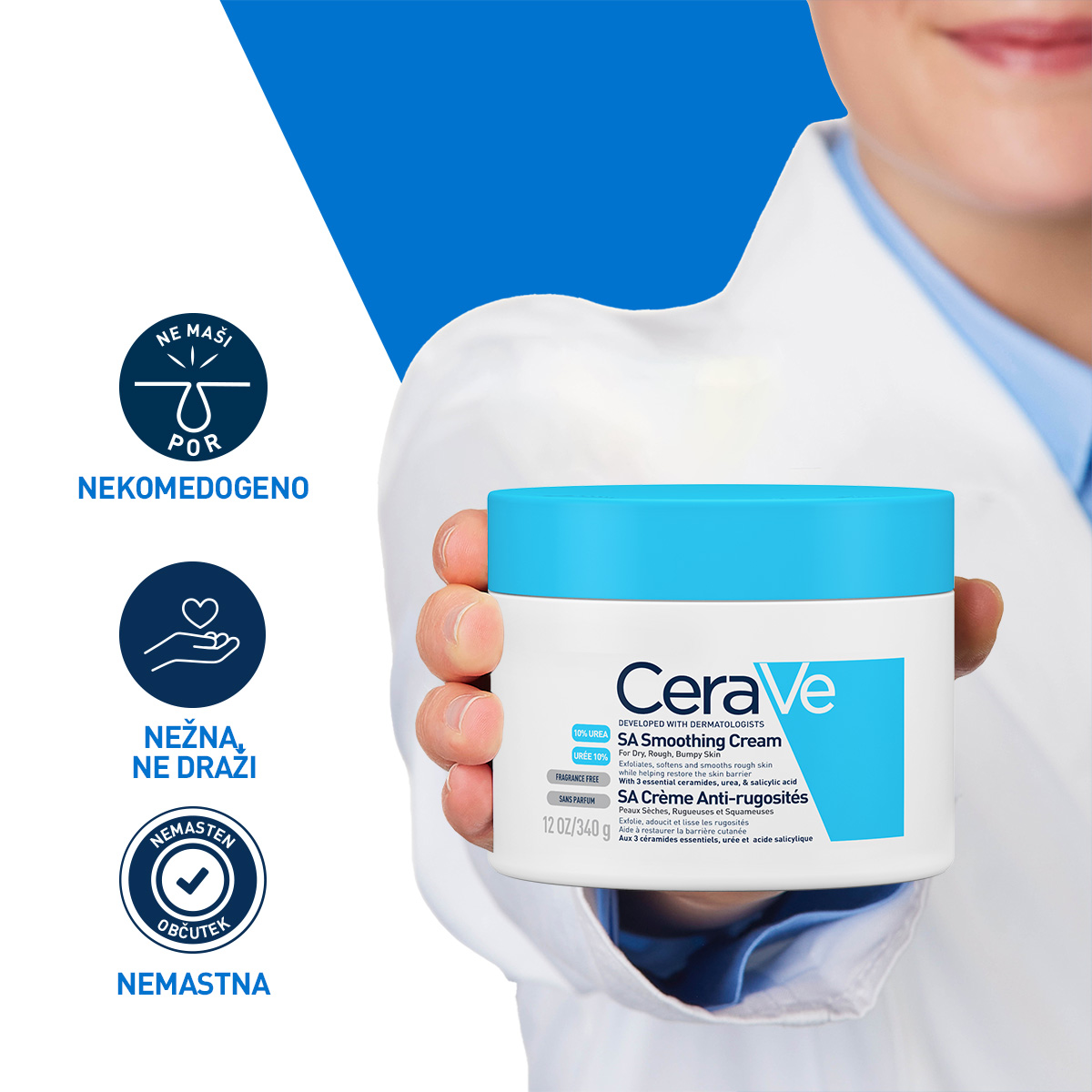 CeraVe SA krema za glajenje suhe in grobe kože, 340 g