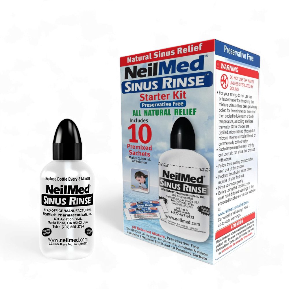 NeilMed Sinus Rinse začetni set za izpiranje nosne votline (1 plastenka + 10 vrečk)