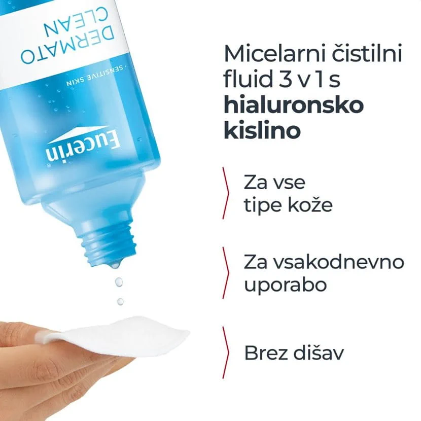 Eucerin DermatoCLEAN [HYALURON] micelarni čistilni fluid 3 v 1, 200 ml
