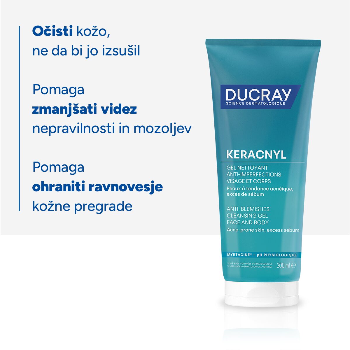 Ducray Keracnyl gel za čiščenje, 200 ml