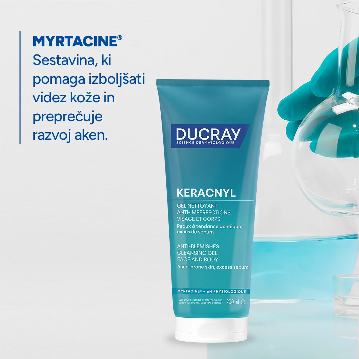 Ducray Keracnyl gel za čiščenje, 200 ml