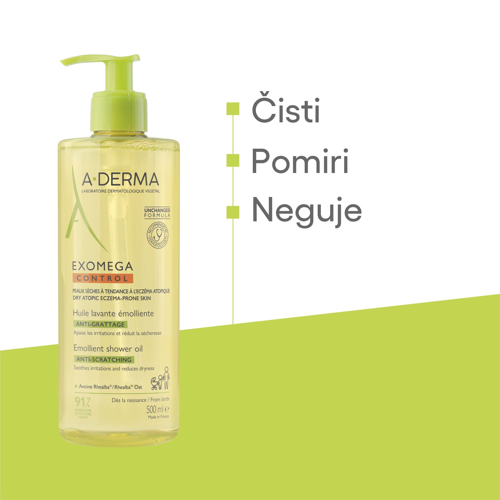 A-Derma Exomega Control emolientno čistilno olje za prhanje, 500 ml