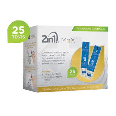 2in1 Max testni lističi za merjenje glukoze v krvi, 25 testnih lističev