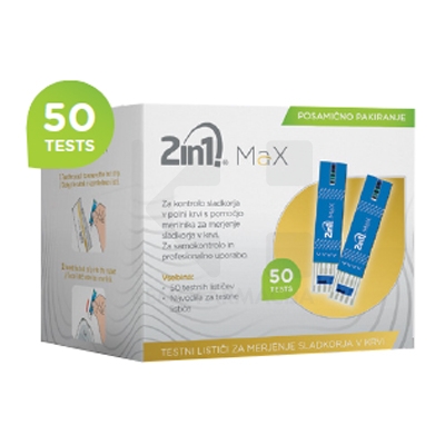 2in1 Max testni lističi za merjenje glukoze v krvi, 50 testnih lističev