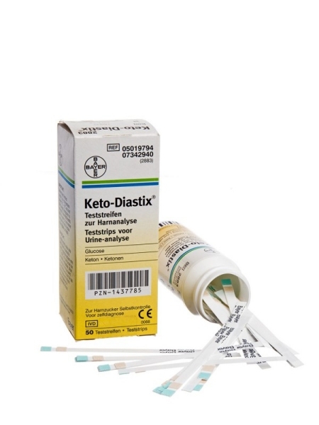 Keto-Diastix testni lističi za določanje glukoze in ketonov v urinu, 50 lističev