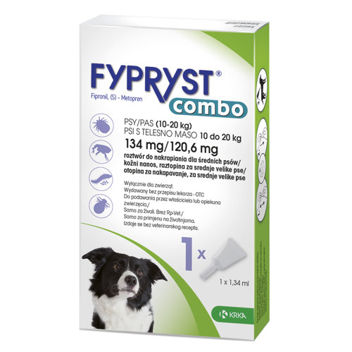 Fypryst Combo 134 mg/ 120,6 mg kožni nanos, raztopina za srednje velike pse, 1 pipeta