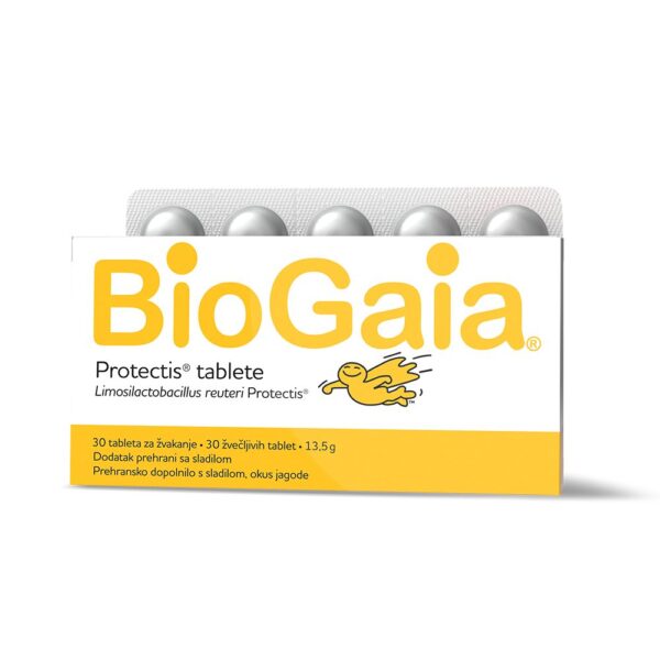 BioGaia Protectis žvečljive tablete z okusom jagode, 30 tablet