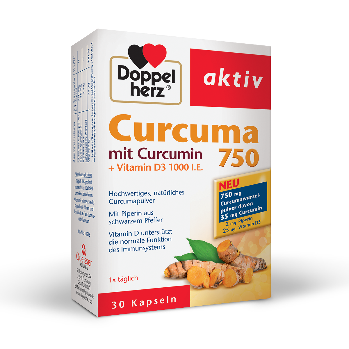 Doppelherz Aktiv Kurkuma 750 s kurkuminom in vitaminom D3 1000 I.E., 30 kapsul