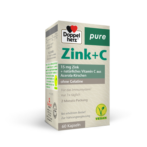 Doppelherz Pure Cink + Vitamin C, 60 kapsul