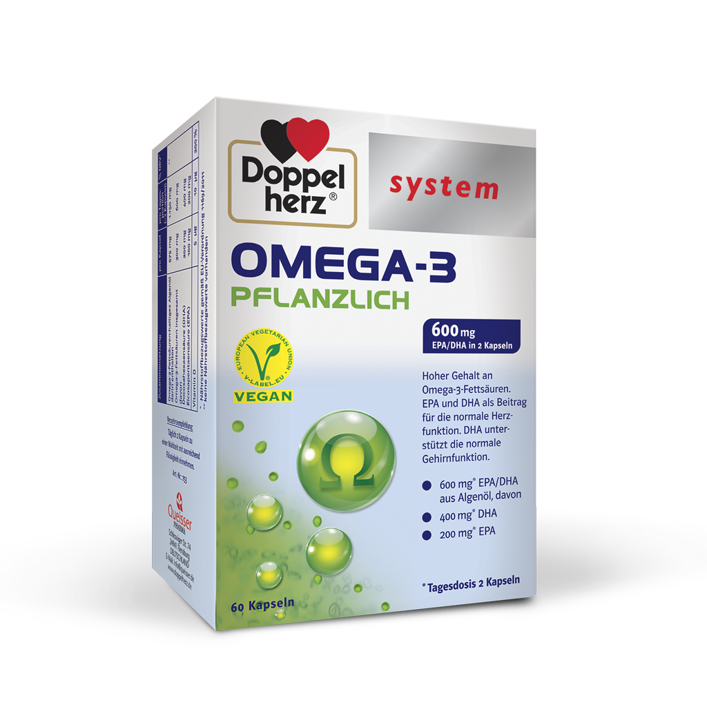 Doppelherz System Omega-3 rastlinske, 60 kapsul