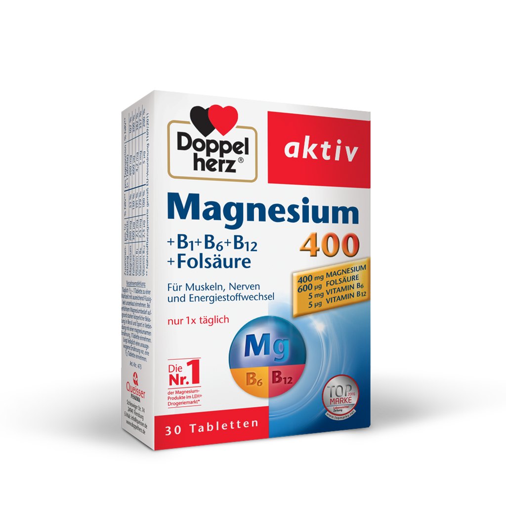 Doppelherz Aktiv Magnezij 400 +B1+B6+B12 + Folna kislina, 30 tablet