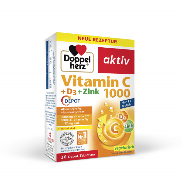 Doppelherz Aktiv Vitamin C 1000 + Vitamin D3 + Cink depo tablete, 30 tablet