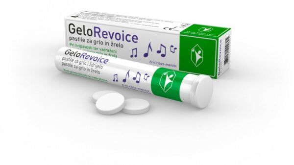 GeloRevoice pastile za grlo, črni ribez-mentol, 20 pastil