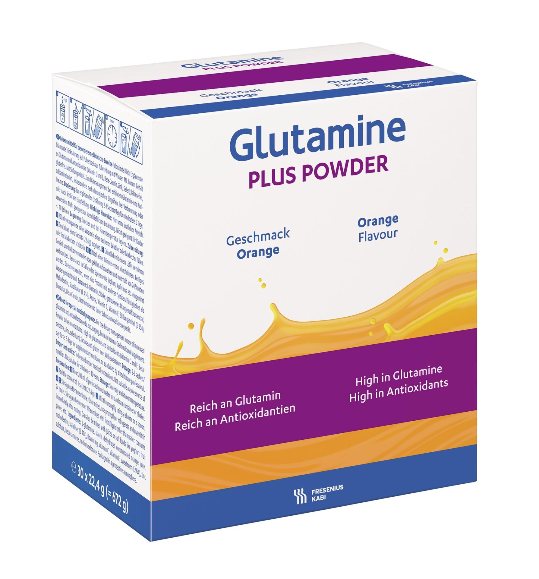 Glutamine Plus prašek za peroralno raztopino – okus pomaranča, 30 vrečk po 22,4 g