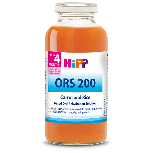 HiPP ORS 200 gotova raztopina za oralno rehidracijo iz korenčka in riževe sluzi, 200 ml