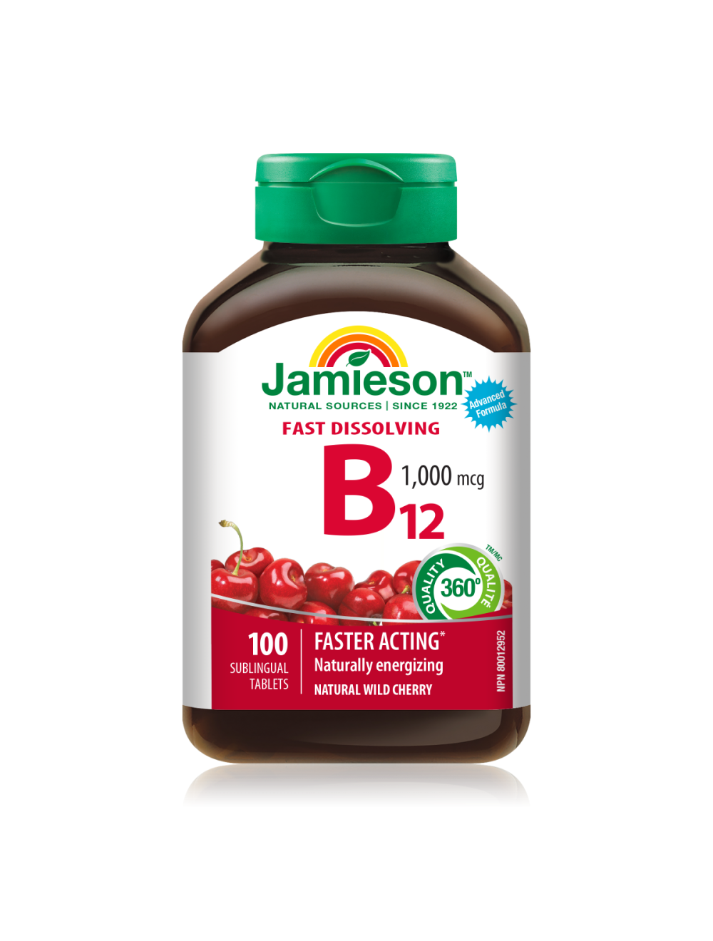Jamieson Vitamin B12 1000 μg podjezične tablete z okusom češnje, 100  tablet