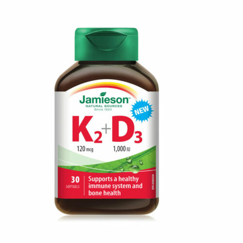 Jamieson Vitamin K2 120 µg + Vitamin D3 1000 IE, 30 mehkih kapsul