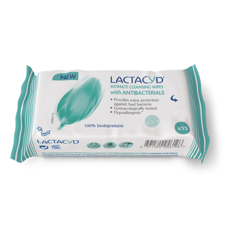 Lactacyd antibakterijski robčki za intimno nego, 15 robčkov