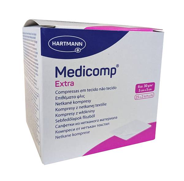 Medicomp Extra netkane sterilne komprese 5 × 5 cm, 2 × 25 kompres (50 kompres)