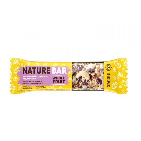 NATURE BAR – brusnica (ploščica z indijskimi oreščki, mandlji, medom in brusnicami), 40 g