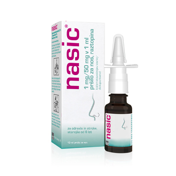 Nasic 1 mg/50 mg v 1 ml pršilo za nos, raztopina, 10 ml