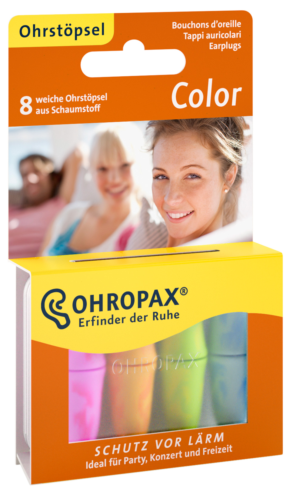 Ohropax Color – barvni penasti čepki za ušesa, 8 čepkov