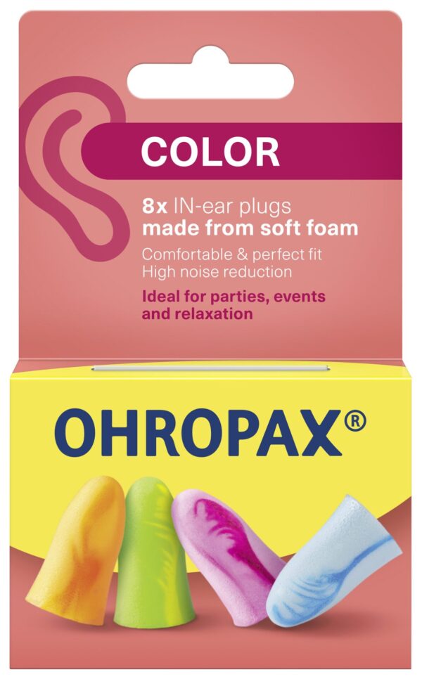Ohropax Color – barvni penasti čepki za ušesa, 8 čepkov
