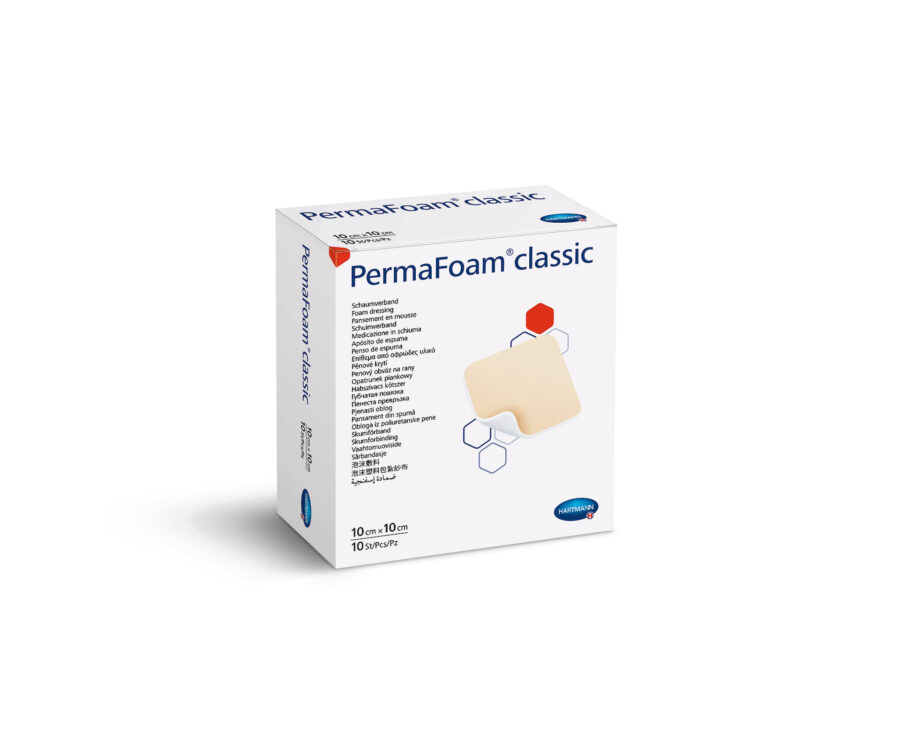 PermaFoam Classic obloga za oskrbo rane iz poliuretanske pene (10 x 10 cm), 10 oblog