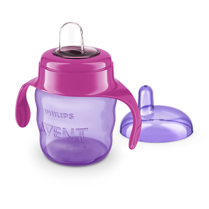 Philips Avent lonček za pitje s silikonskim ustnikom in ročaji (6 m+) – roza (200 ml)