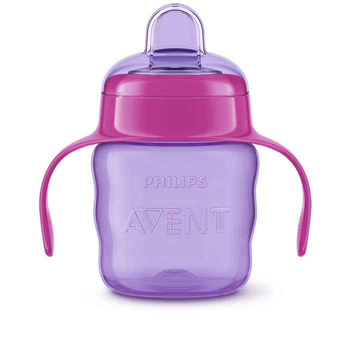 Philips Avent lonček za pitje s silikonskim ustnikom in ročaji (6 m+) – roza (200 ml)