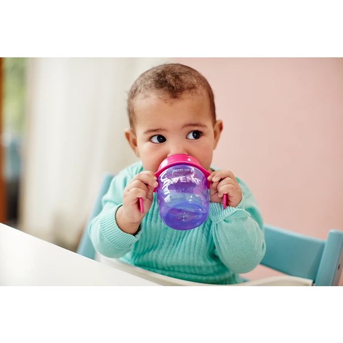 Philips Avent lonček za pitje s silikonskim ustnikom in ročaji (6 m+) – roza (200 ml)
