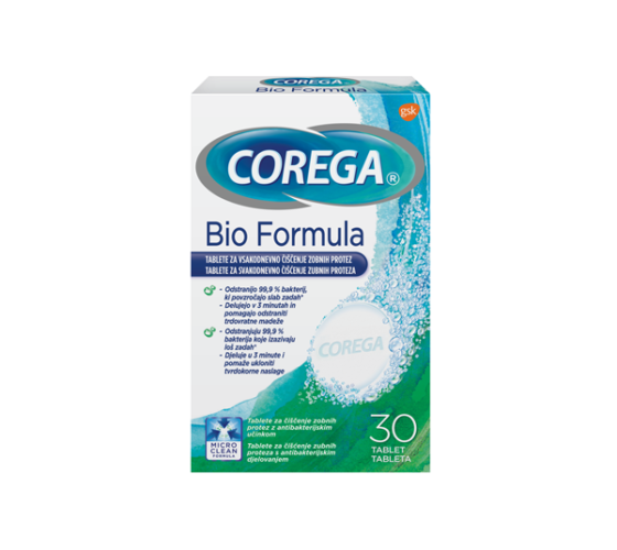 Corega Bio Formula tablete za čiščenje zobnih protez, 30 tablet