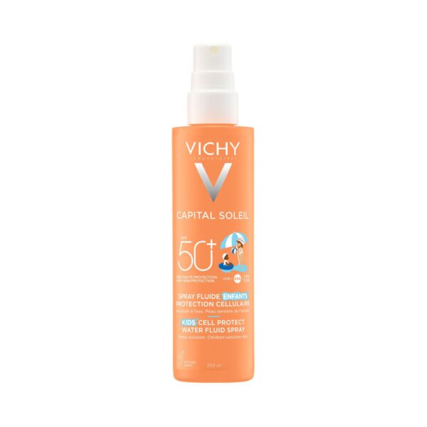 Vichy Capital Soleil Otroški Fluid na vodni osnovi v pršilu za zaščito kožnih celic ZF 50+, 200 ml