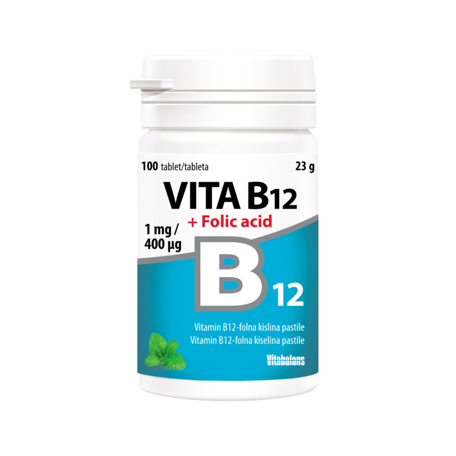 Vitabalans Vita B12 + folna kislina pastile, 100 pastil