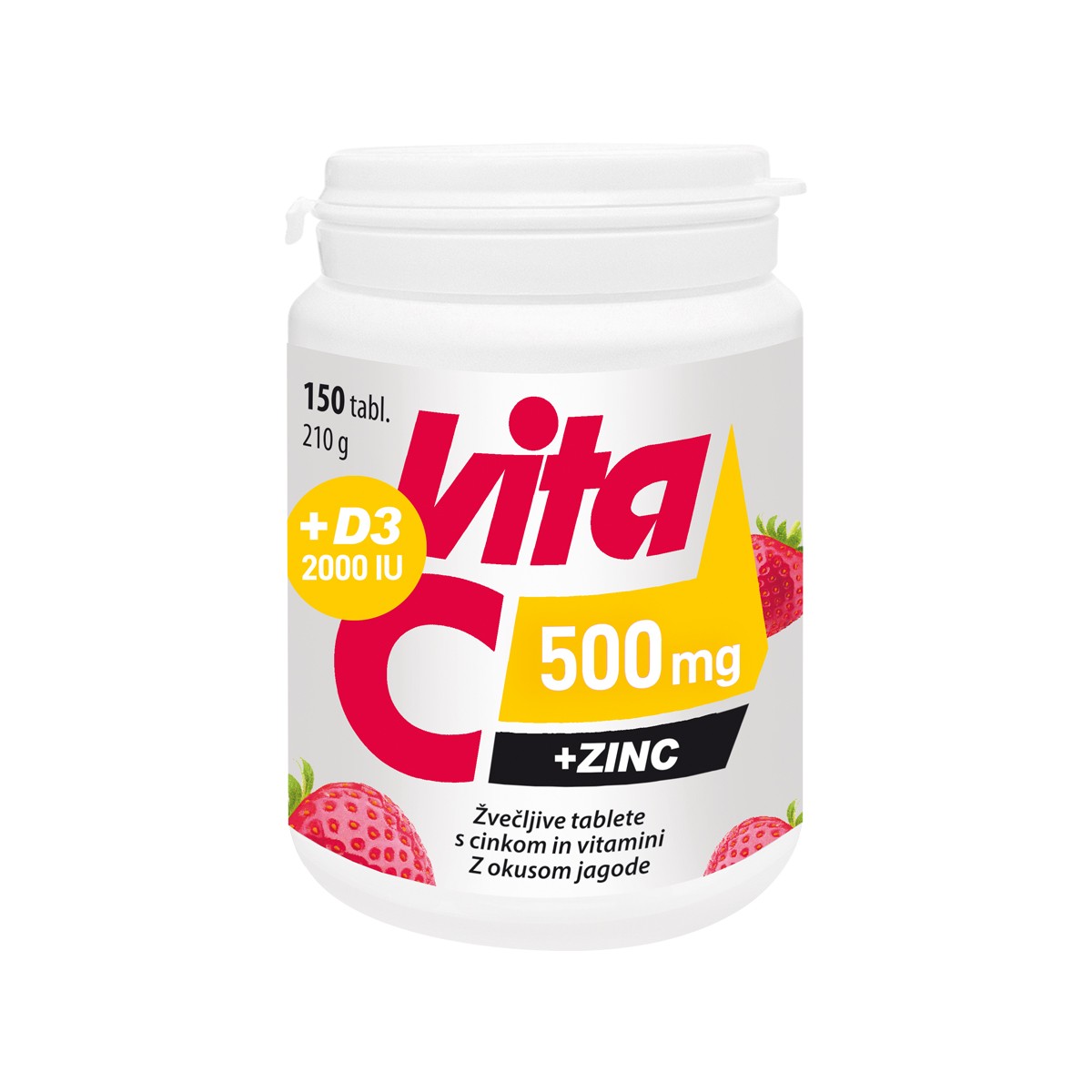 Vitabalans Vita-C 500 mg + Cink + D 2000 I.E. žvečljive tablete, 150 tablet
