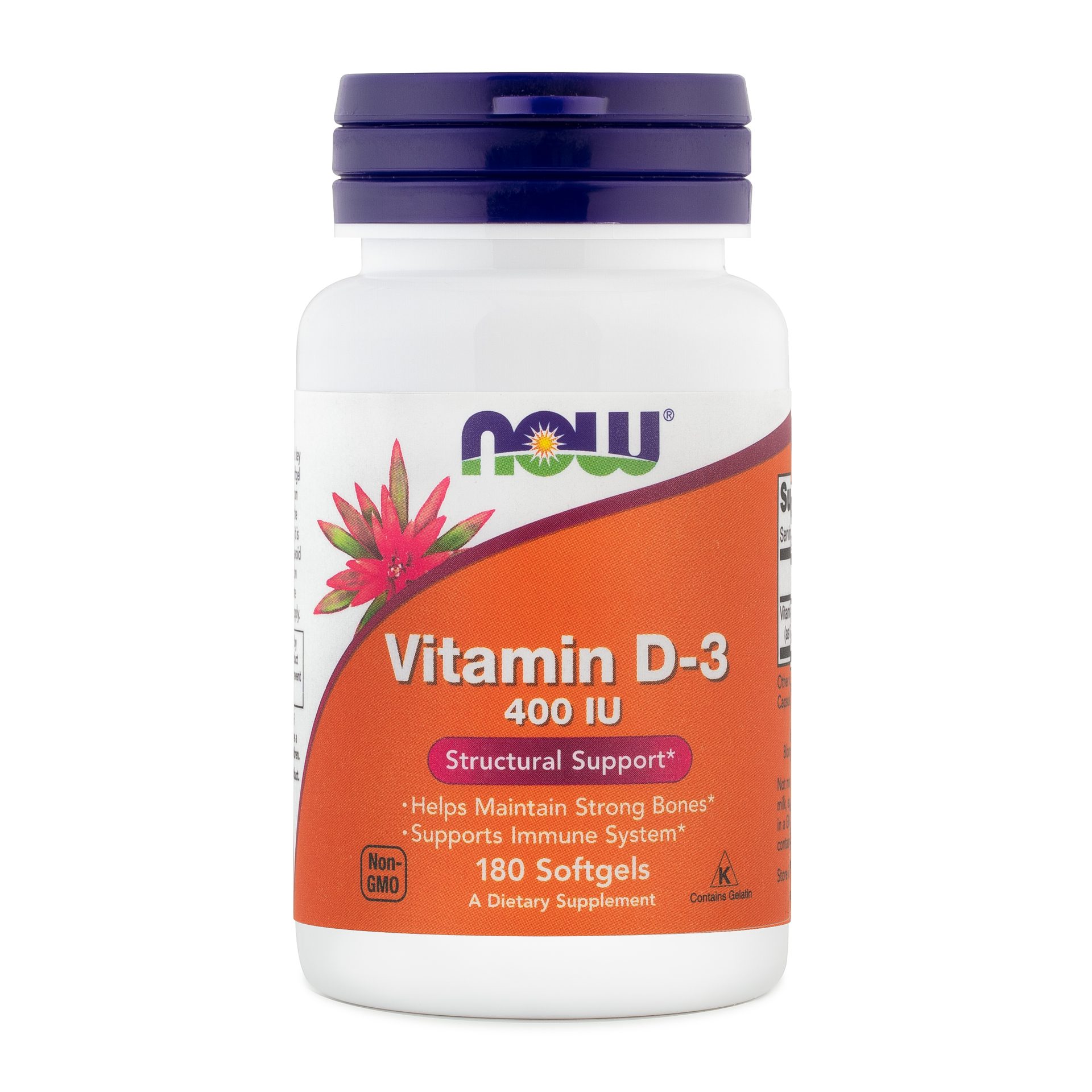 NOW Vitamin D3 400 IE, 180 mehkih kapsul