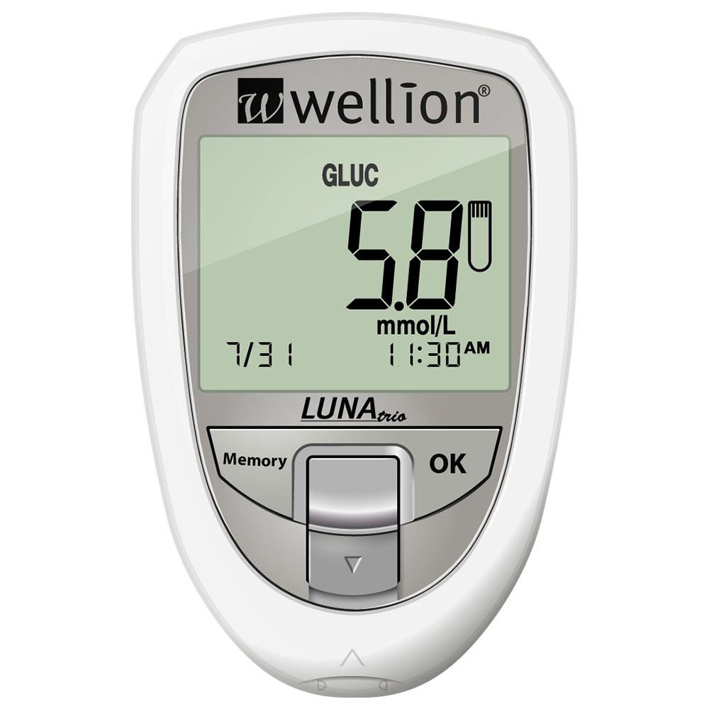 Wellion LUNA TRIO merilnik glukoze, holesterola in sečne kisline (bela barva)