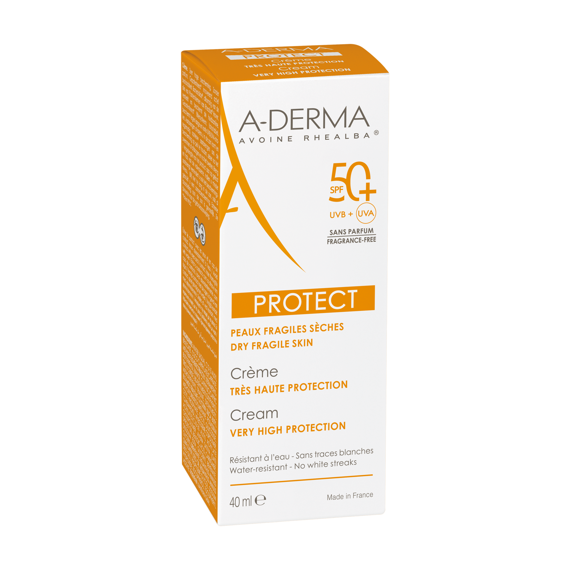 A-Derma Protect krema za zaščito pred soncem brez dišav ZF50+, 40 ml