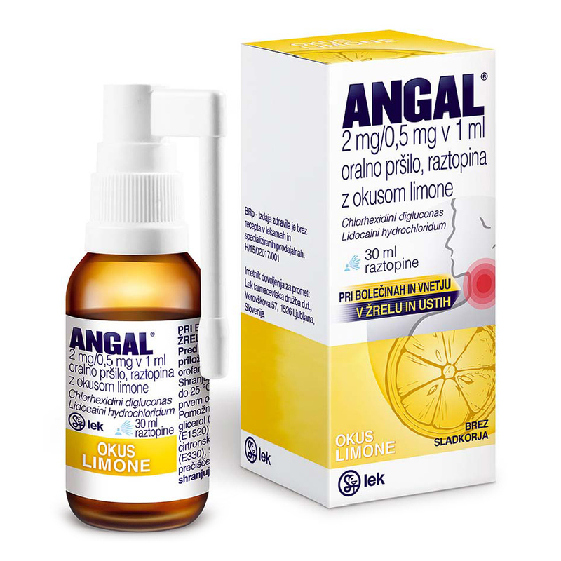 Angal 2 mg/0,5 mg v 1 ml oralno pršilo, raztopina z okusom limone, 30 ml