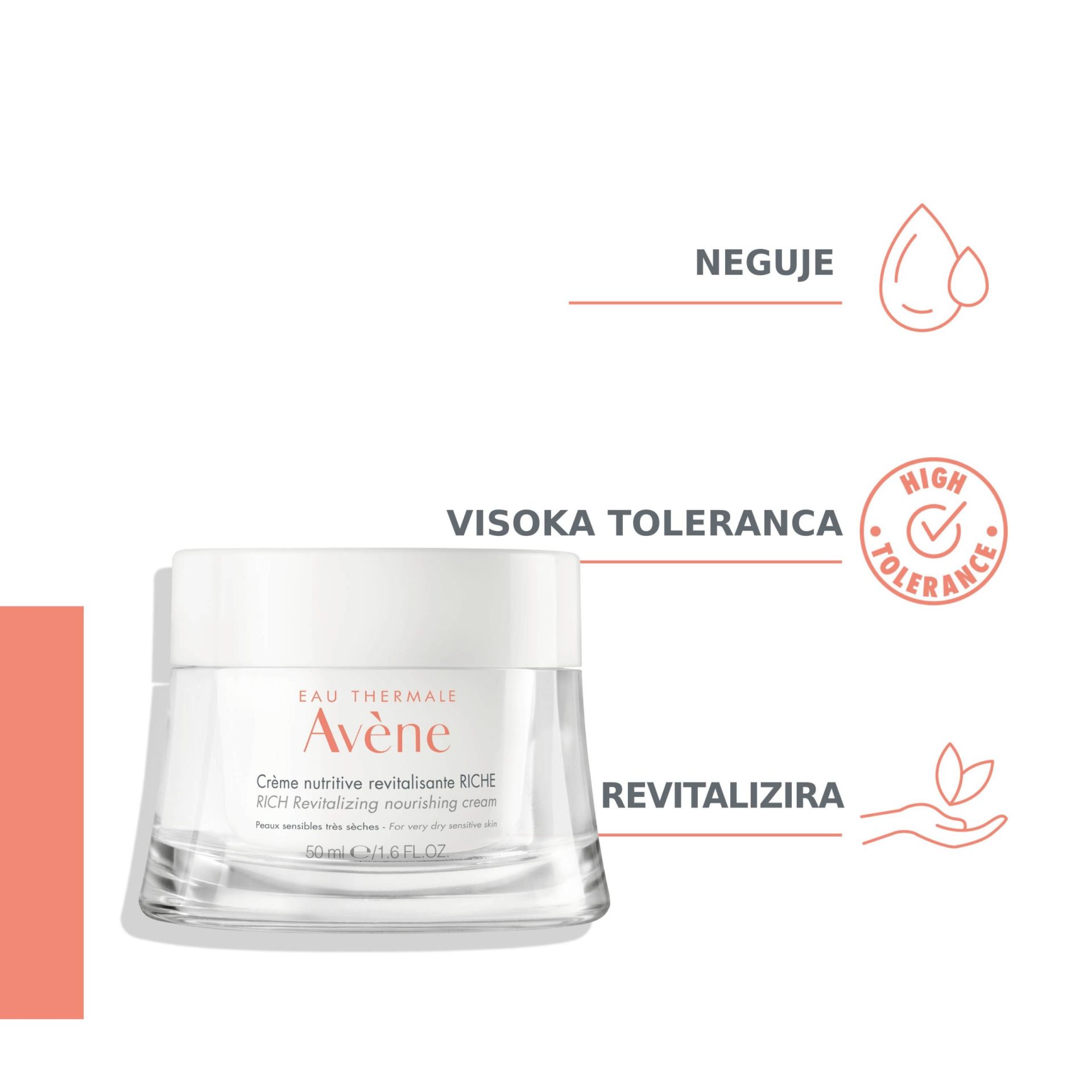 Avène bogata hranilna revitalizacijska krema za občutjivo in zelo suho kožo, 50 ml