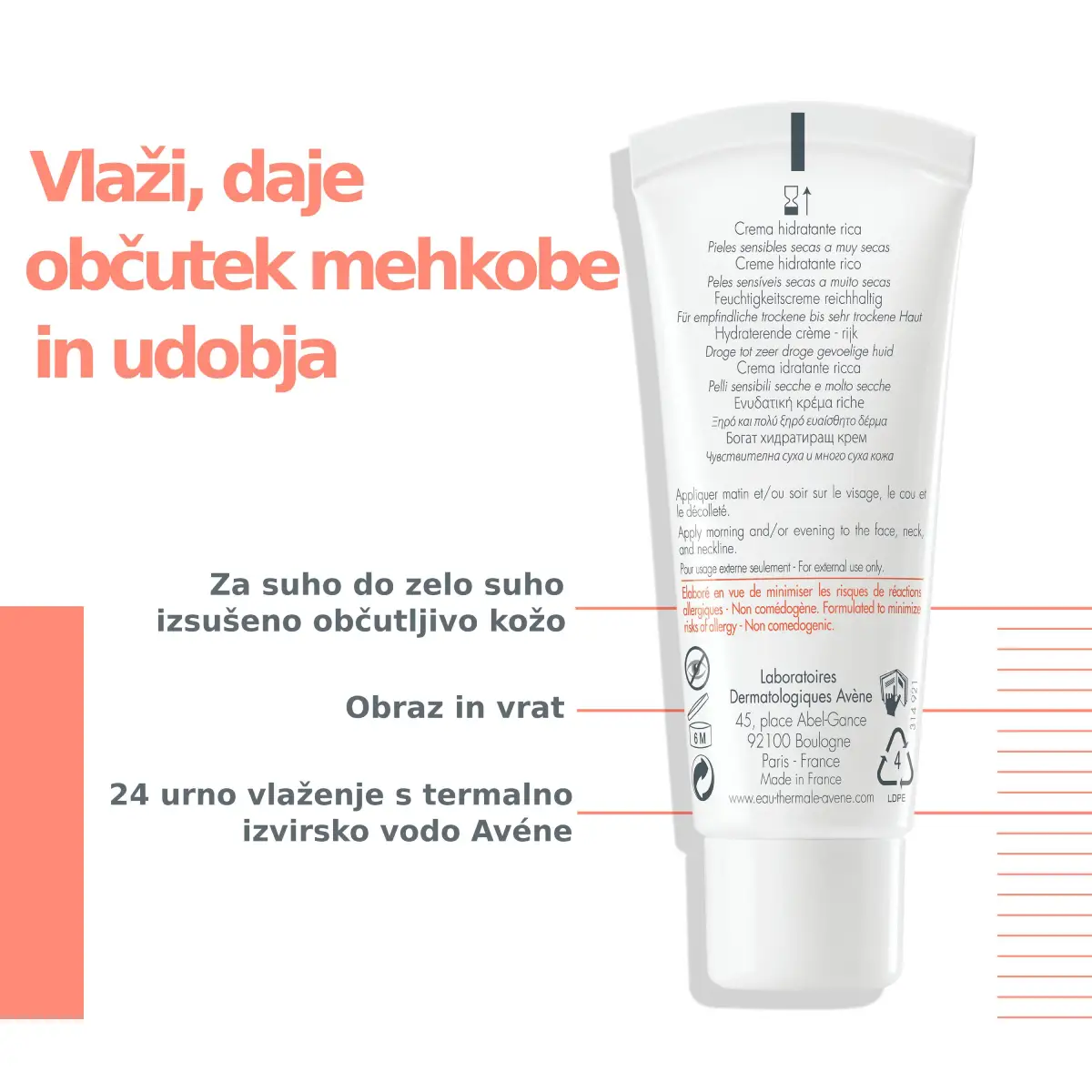 Avène Hydrance Riche vlažilna krema, 40 ml