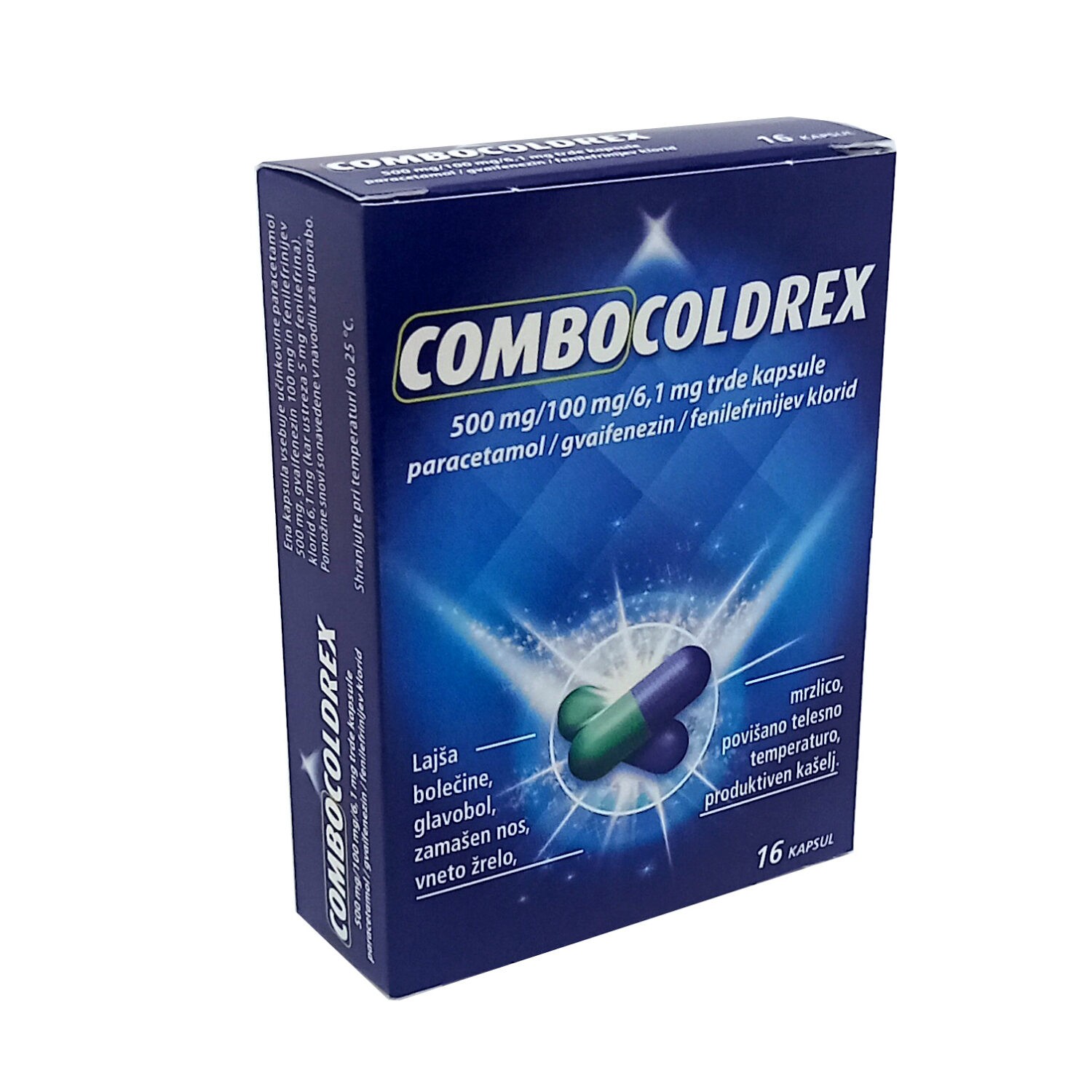 Combocoldrex 500 mg/100 mg/6,1 mg trde kapsule, 16 kapsul