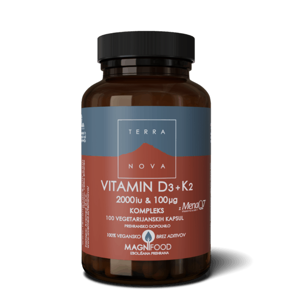 Terranova Vitamin D3 2000 IU z vitaminom K2 100 μg kompleks, 100 kapsul